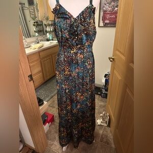 CYNTHIA VINCENT silk texture maxi dress with embellished button details